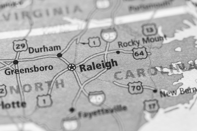 Raleigh on NC map